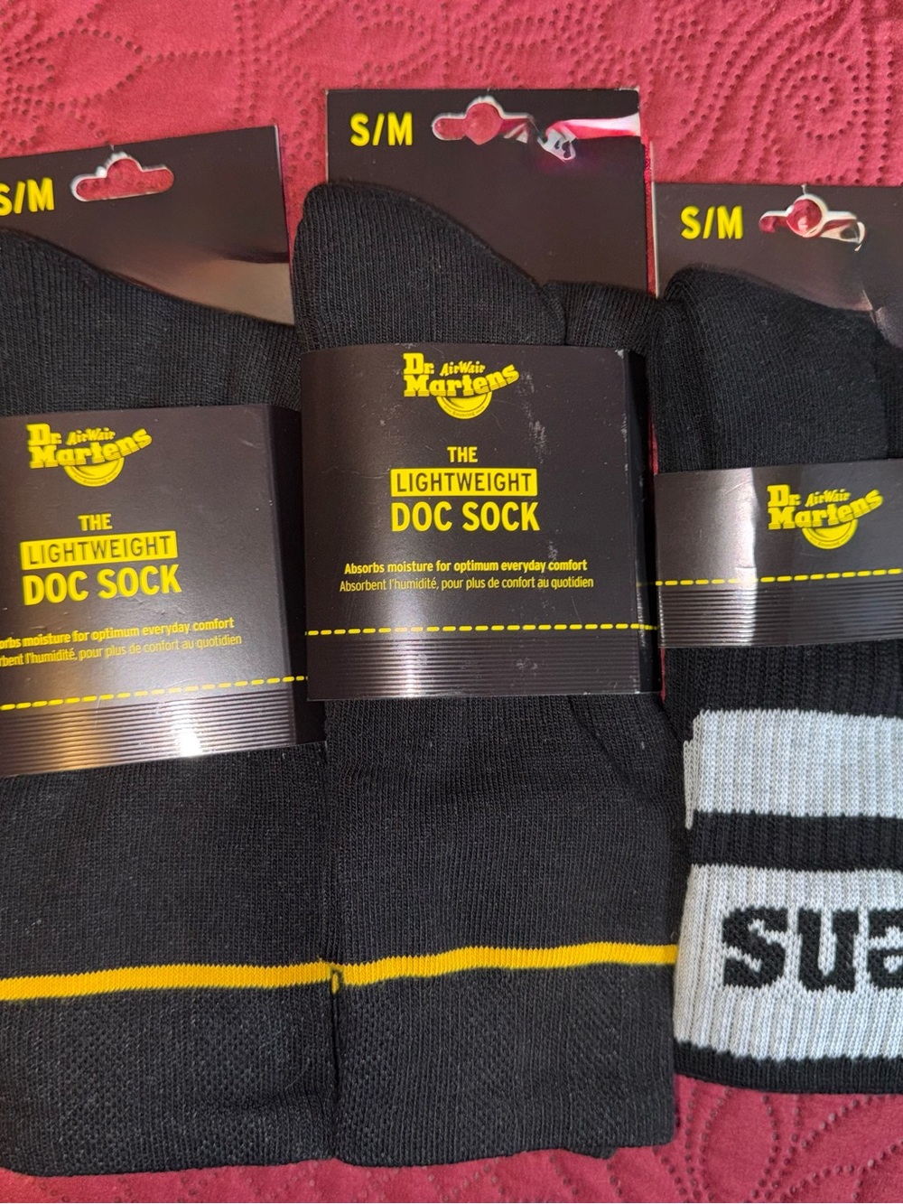 3-pair Dr. Martens Black Socks with Yellow Stripe - Lightweight Doc Sock (S/M)